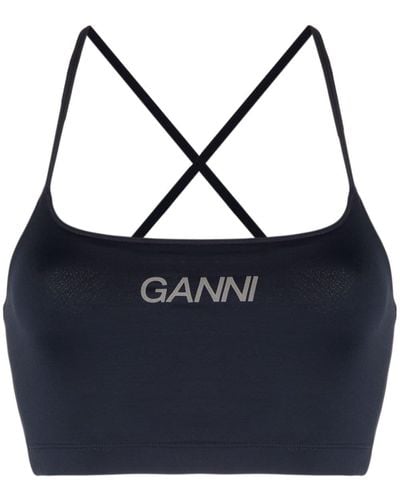 Ganni Top Met Logoprint - Blauw