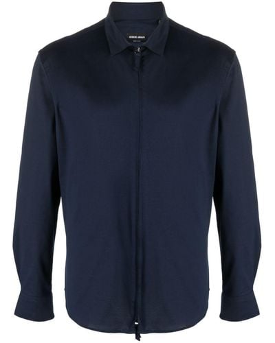 Giorgio Armani Zipped Cotton Shirt - Blue