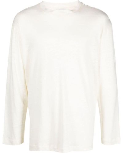 Closed Long-sleeve Linen Top - White