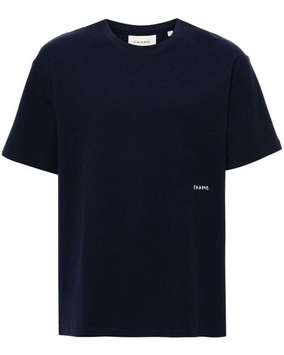 FRAME Logo-embroidered Piqué T-shirt - Blue