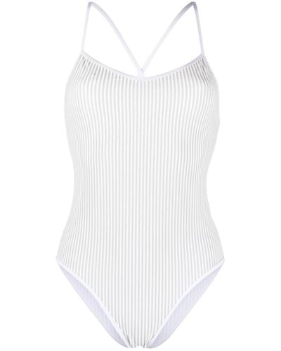 Thom Browne Stripe-print Seersucker Swimsuit - White