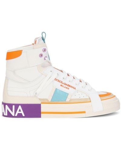 Dolce & Gabbana Colour-block Paneled High-top Sneakers - White