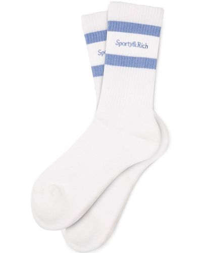 Sporty & Rich Serif Logo Cotton Socks - Blue