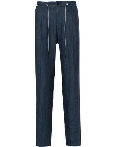 Corneliani Elasticated-waist Linen Trousers - Blue