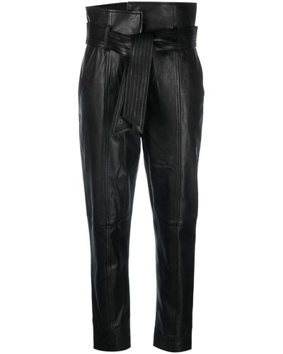 Veronica Beard Pantalon en cuir artificiel à taille ceinturée - Noir
