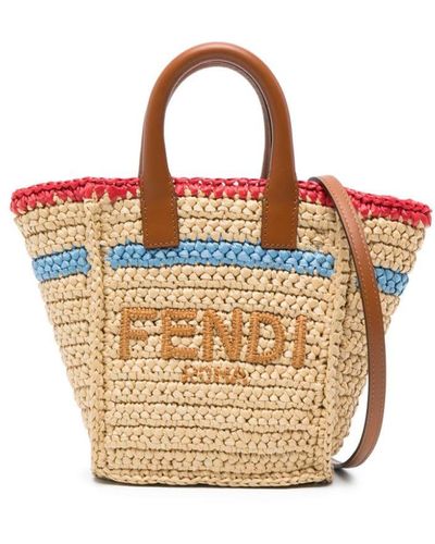 Fendi Sunshine Soft Mini Raffia Bag - Natural