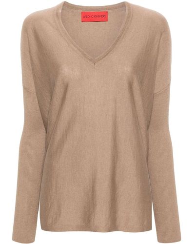 Wild Cashmere Sophia V-neck Fine-knit Sweater - Brown
