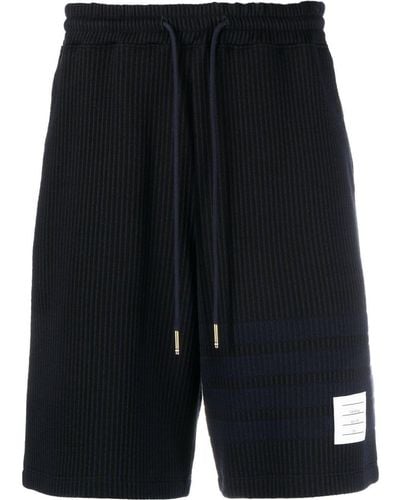 Thom Browne 4-Bar stripe seersucker track shorts - Negro