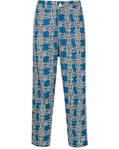 Amir Slama X Mahaslama Rope-print Linen-blend Pants - Blue