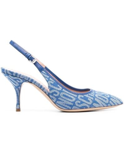 Moschino Logo-pattern Slingback Court Shoes - Blue