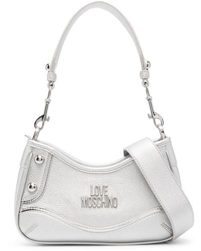 Love Moschino Borsa a spalla metallizzata con logo - Bianco