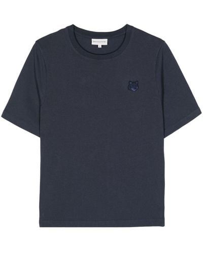 Maison Kitsuné T-Shirt mit Fuchs-Patch - Blau