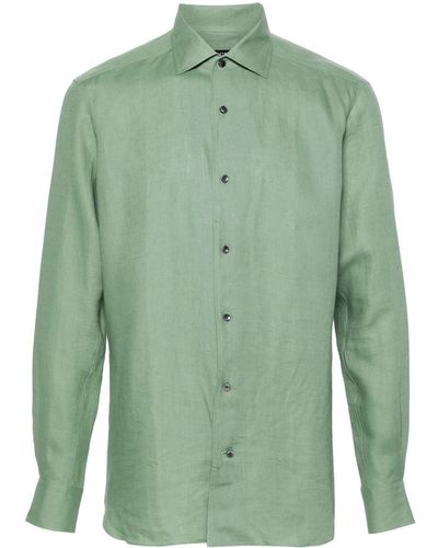 Zegna Spread-collar Linen Shirt - Green