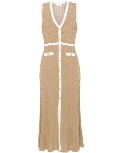 Liu Jo Pointelle-knit Midi Dress - Natural