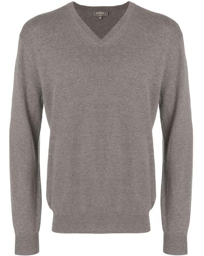 N.Peal Cashmere Burlington V-neck 1ply sweater - Gris