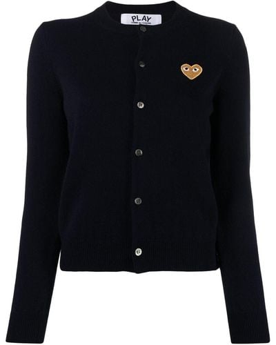 COMME DES GARÇONS PLAY Embroidered Heart Wool-knit Cardigan - Blue