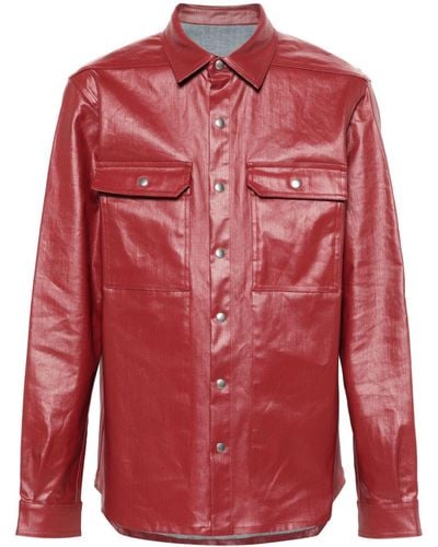 Rick Owens Coated Denim Shirt Jacket - Red