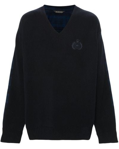 Balenciaga Logo-embroidered Paneled Sweater - Blue
