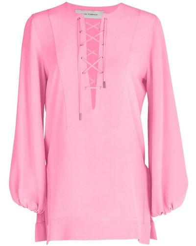 Silvia Tcherassi Lace-up Silk Shirt - Pink