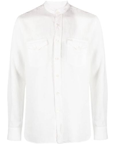 Canali Stand-up Collar Linen Shirt - White