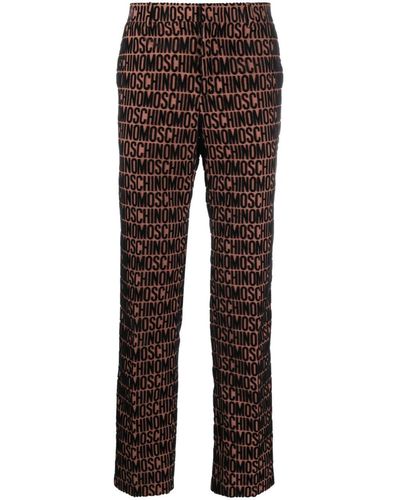 Moschino Flocked-logo Tailored Trousers - Brown