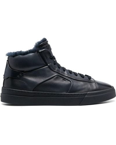 Santoni Panelled High-top Leather Trainers - Blue