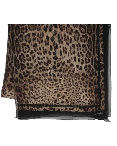 Dolce & Gabbana Fular rectangular con estampado de leopardo - Marrón