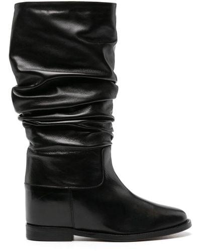 Via Roma 15 Draped Leather Mid-calf Boots - Black