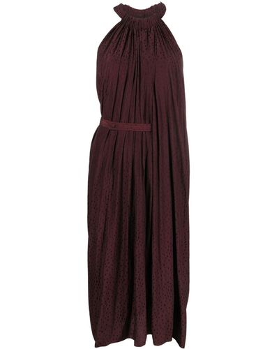 Lanvin Asymmetric Draped Jacquard Dress - Purple