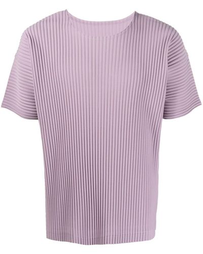 Homme Plissé Issey Miyake Pleated Round Neck T-shirt - Purple