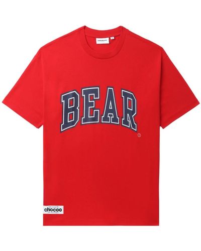 Chocoolate Bear-print Cotton T-shirt - Red