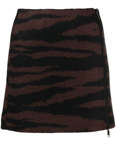 Ganni Minijupe en laine à motif tigre en jacquard - Noir