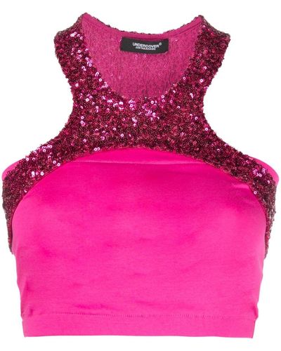 Undercover Sequin-embellished Cropped Top - Pink