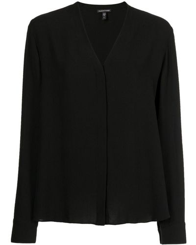 Eileen Fisher Long-sleeve Silk Shirt - Black