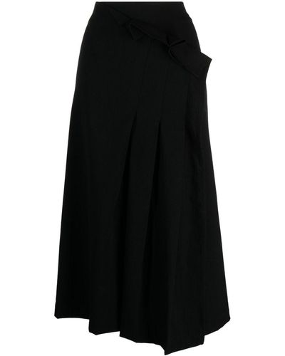 Y's Yohji Yamamoto High-waist Pleated Midi Skirt - Black