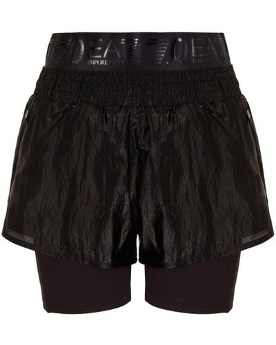 EA7 Logo-waist Layered Shorts - Black
