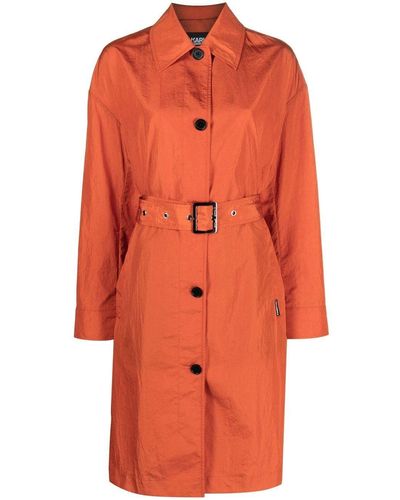 Karl Lagerfeld Belted Single-breasted Trench Coat - Orange