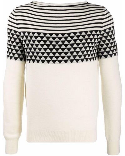 Saint Laurent Boat-neck Jacquard-pattern Sweater - Black