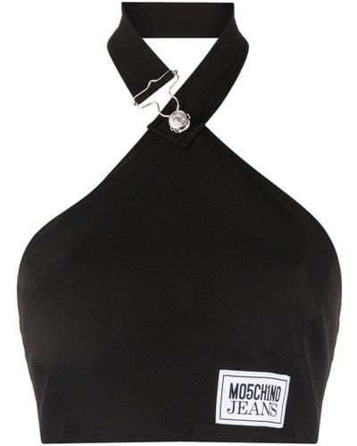 Moschino Jeans Top corto con cuello halter - Negro