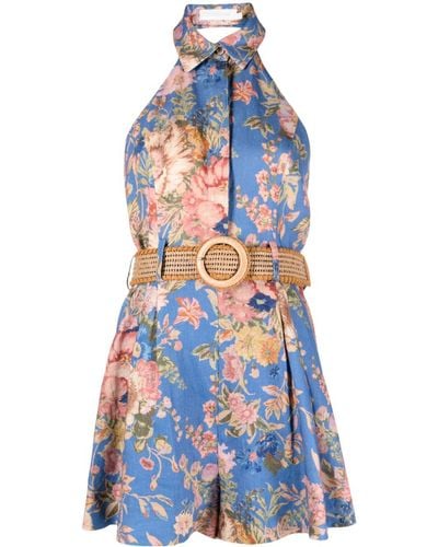 Zimmermann August Playsuit mit Blumen-Print - Blau