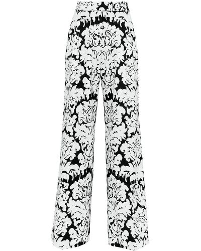 Alexander McQueen Damask Double-pleat Wide-leg Pants - White