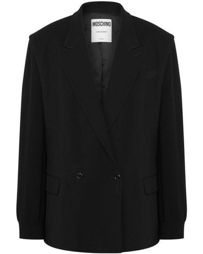 Moschino Double-breasted Knitted-sleeve Blazer - Black