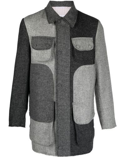 Thom Browne Manteau en laine à design colour block - Gris