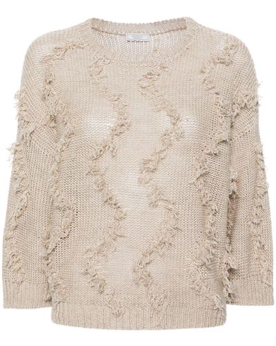 Peserico Ausgefranster Lochstrick-Pullover - Natur