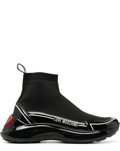 Love Moschino Logo-embossed High-top Trainers - Black