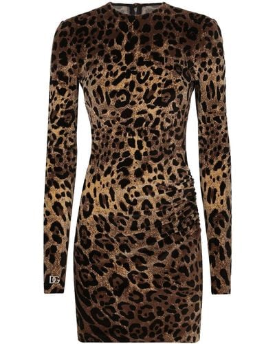 Dolce & Gabbana Logo-plaque Leopard-print Dress - Black