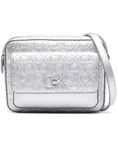 Calvin Klein Logo-embossed Leather Shoulder Bag - Grey