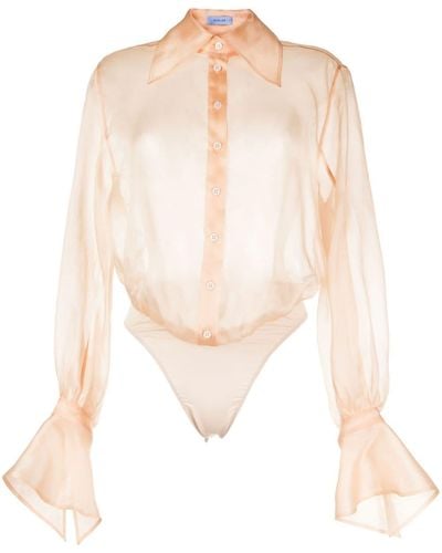 Mugler Silk tulle long-sleeve bodysuit - Blanco