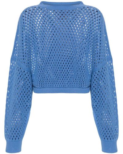 Semicouture Drop-shoulder Open-knit Sweater - Blue