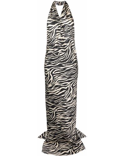 Parlor Zebra-print Halterneck Gown - Black
